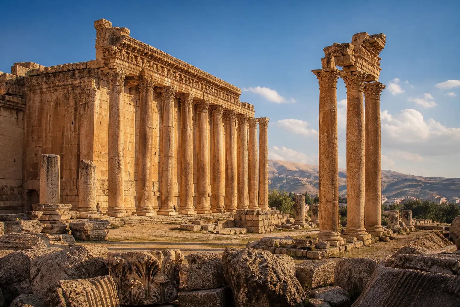 Roman temple ruins and columns at Baalbek