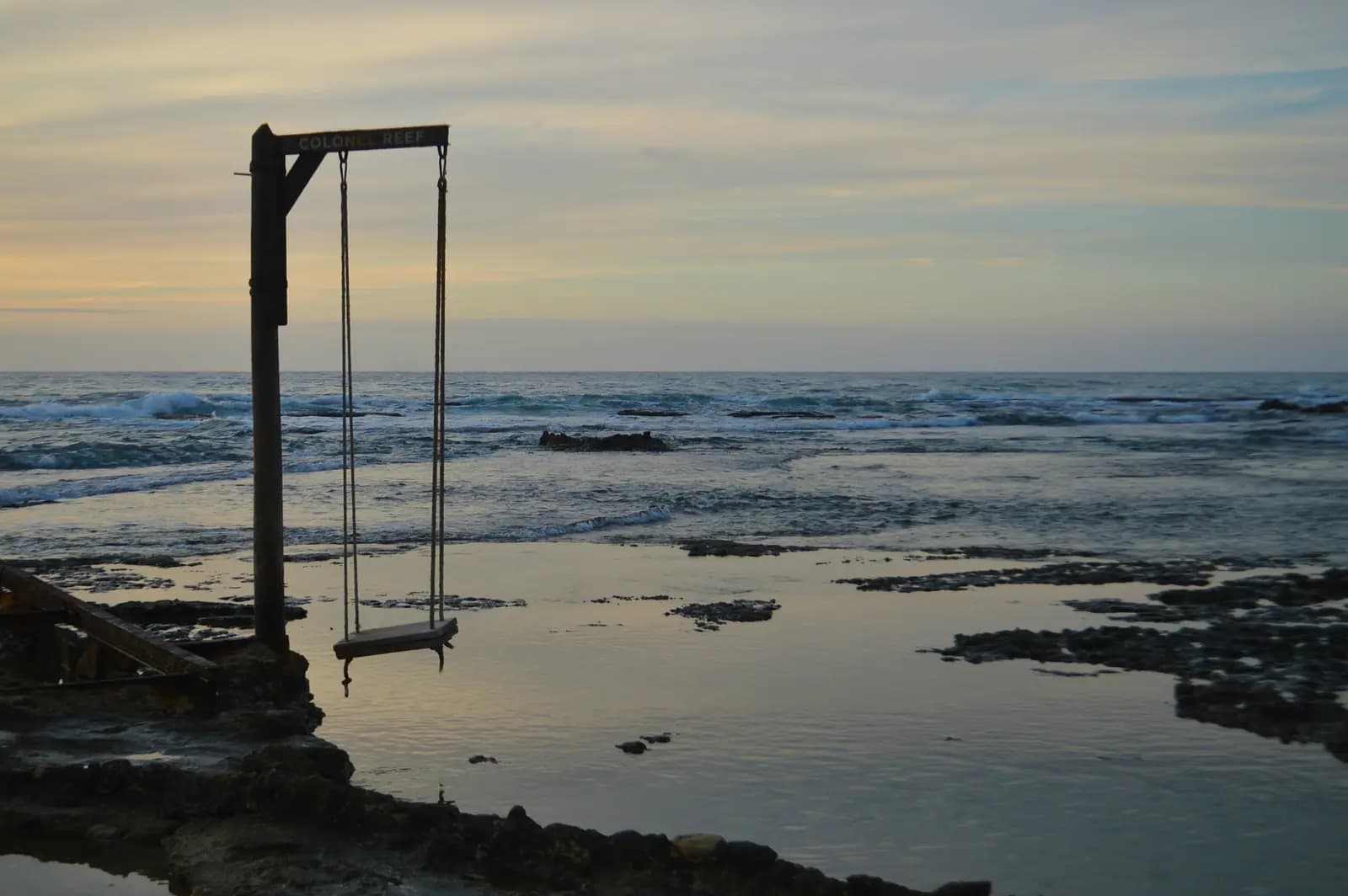 An organised beach area in Batroun at dusk