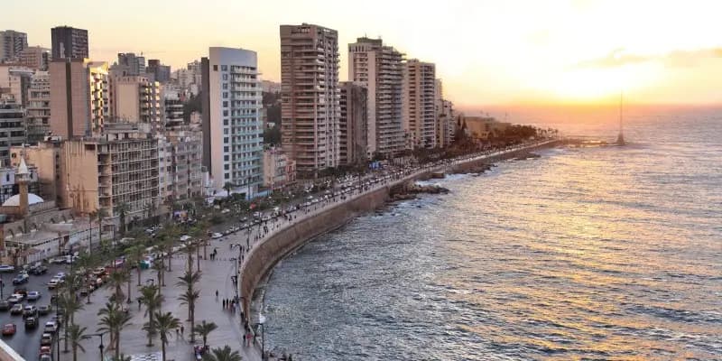 Beirut's Corniche and city skyline beside the Mediterranean
