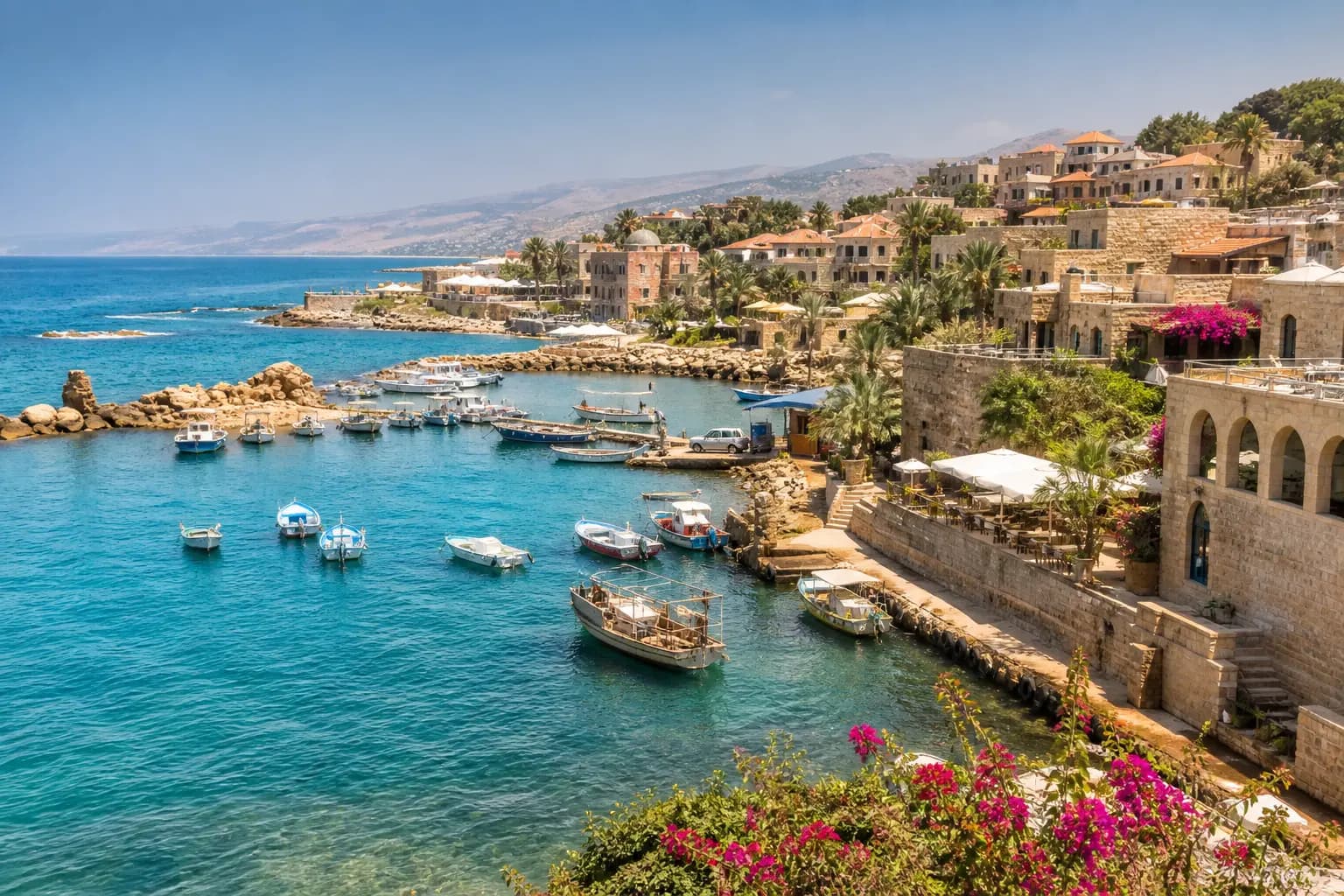 Lebanon's Mediterranean coast, towns and mountains